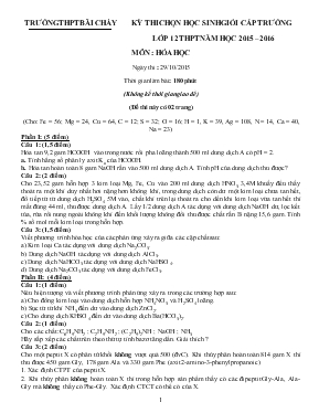 Kỳ thi chọn học sinh giỏi cấp trường lớp 12 THPT năm học 2015 2016 môn Hóa học